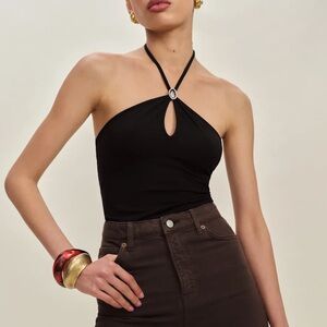 NWT REFORMATION JUNIPER KNIT HALTER TOP - BLACK - SIZE SMALL -pristine condition